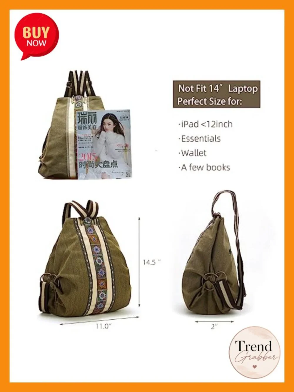 Canvas Backpack Daypack Casual Anti-theft Travel Bag